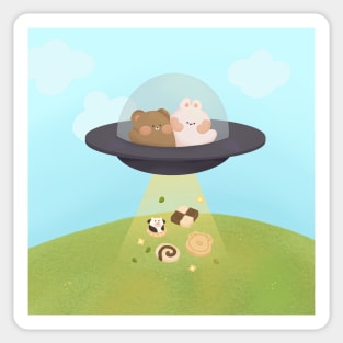 Rabbit and bear UFO Sticker